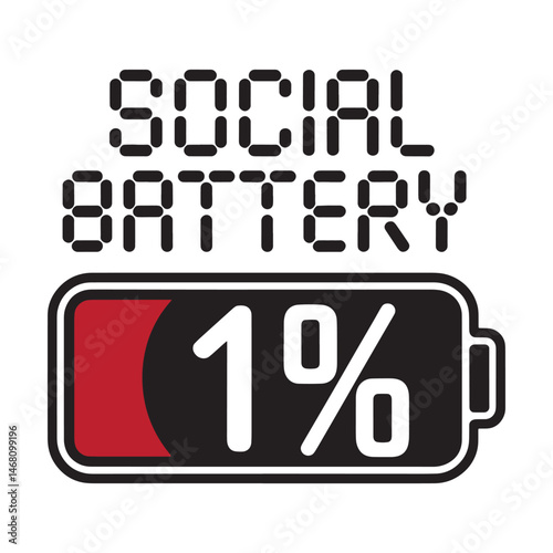 Social Battery 1 Percent Funny Introvert T Shirt Design Illustration