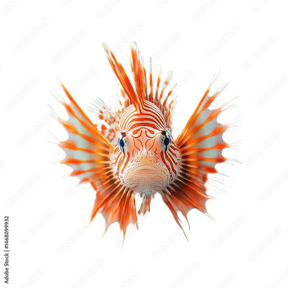 Fototapeta premium Majestic Lionfish Portrait Vibrant Red and White Marine Creature