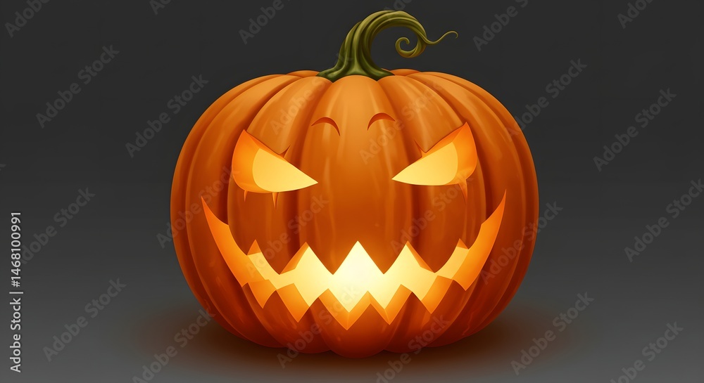 Carved Halloween Pumpkin with Glowing Light in Dark Setting Carved Halloween Pumpkin with Glowing Light in Dark Setting