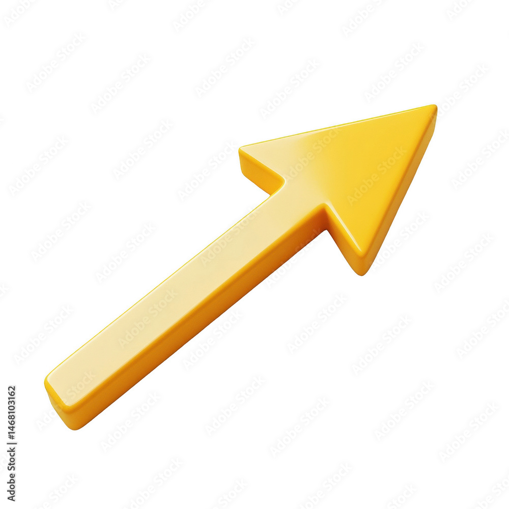 Bright yellow 3d arrow pointing upwards on way gold sign goal icon bold on transparent background Bright yellow 3d arrow pointing upwards on way gold sign goal icon bold on transparent background