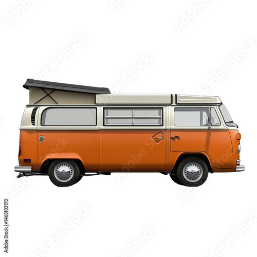Adventure road trip with classic camper van scenic outdoors fun vibes isolated on transparent background