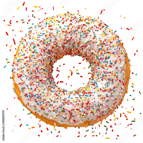 Donut With Sprinkles 2D flat vector illustration, isolated on a white background.