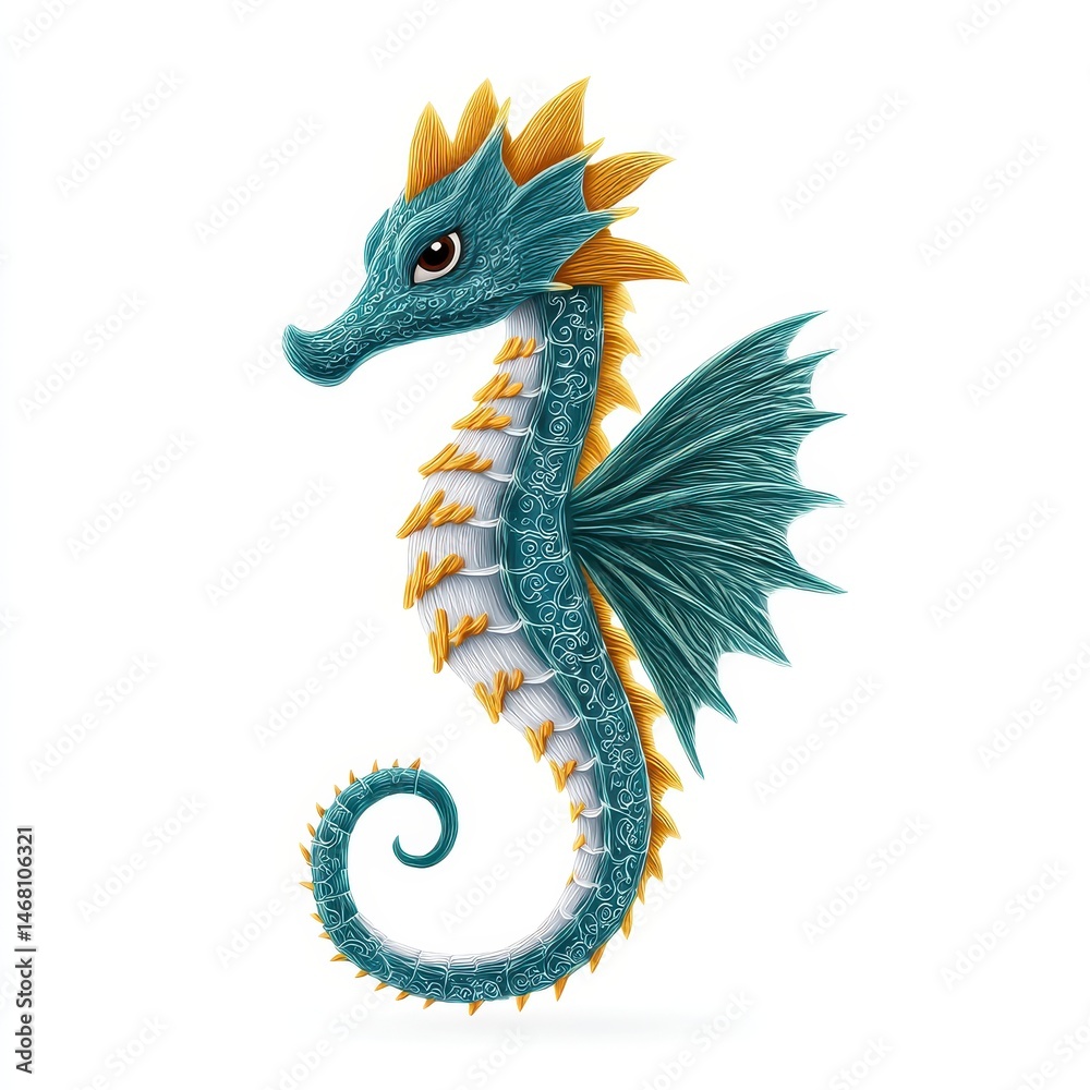 Fototapeta premium Playful Teal and Gold Pixelated Seahorse Illustration