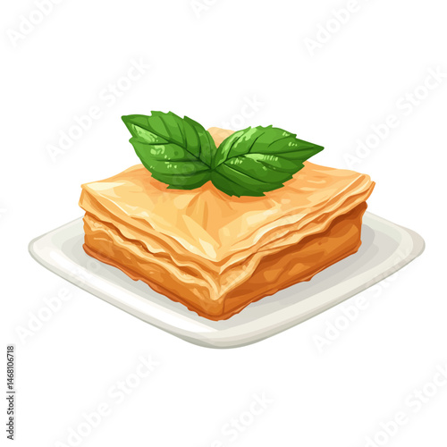 2D flat Baklava vector illustration, isolated on a white background.