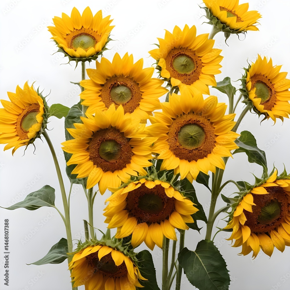 Obraz premium Vibrant Sunflowers on White Background