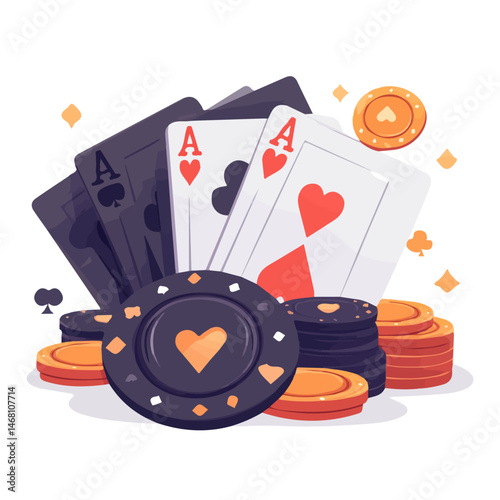 Blackjack Cards 2D flat vector illustration, isolated on a white background.