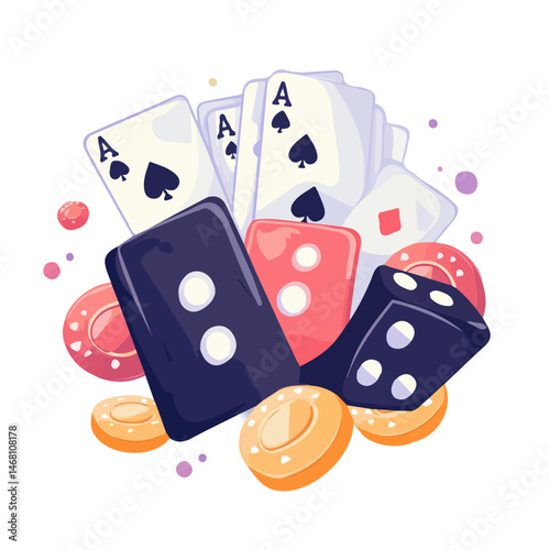 Blackjack Cards 2D flat vector illustration, isolated on a white background.