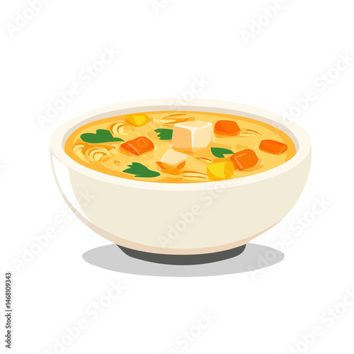 2D flat Chicken Noodle Soup vector illustration, isolated on a white background.