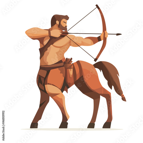 2D flat Centaur Archer vector illustration, isolated on a white background.