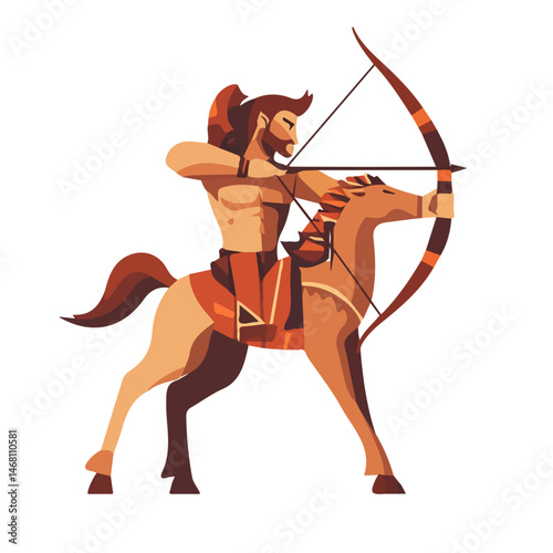 2D flat vector illustration of Centaur Archer, isolated on a white background.