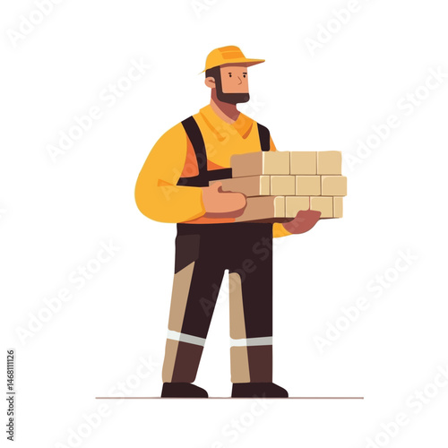 Bricklayer 2D flat vector illustration, isolated on a white background.