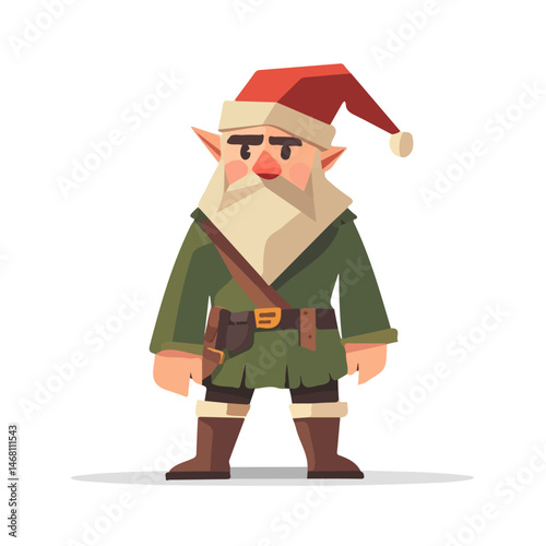 2D flat Christmas Elf vector illustration, isolated on a white background.