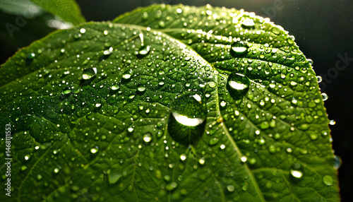 Feuille humide recouverte de gouttes d'eau après la pluie