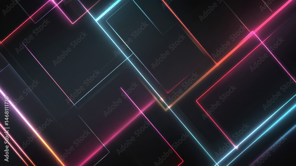 A stunning image of neon geometric lines abstract dark themed background. A stunning image of neon geometric lines abstract dark themed background.