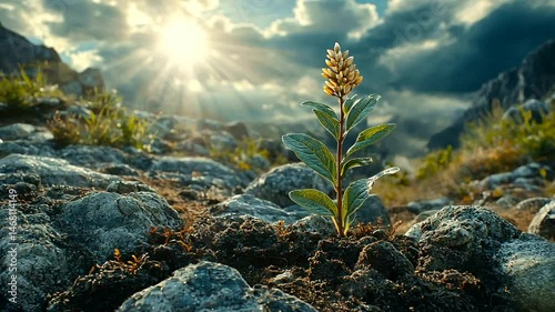 Wallpaper Mural A small plant growing amidst rocks, bathed in sunlight Torontodigital.ca