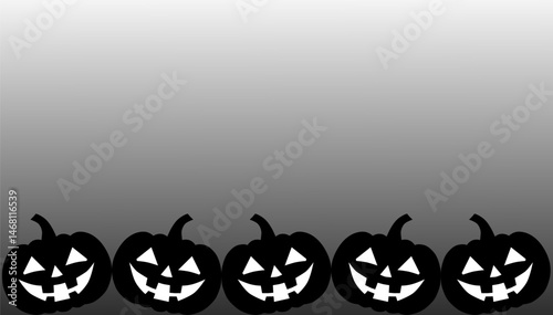 Black and white background with black Halloween pumpkins.