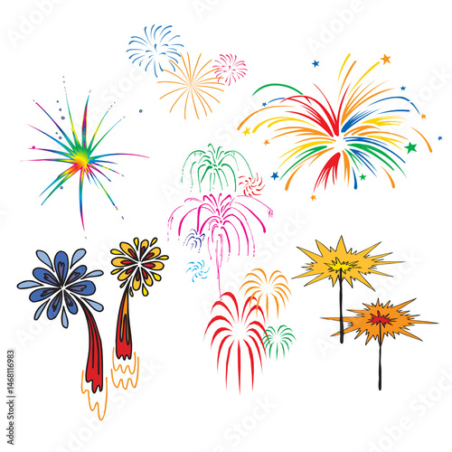 Firework PNG Elements Colorful Transparent Explosion Graphics for Celebrations & Festive Design