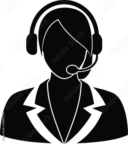 Customer Support Representative Silhouette: A black and white silhouette depicts a customer support representative wearing a headset, ready to offer assistance and guidance.