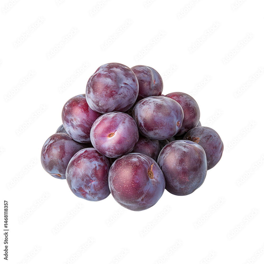 Obraz premium Heap of Fresh Ripe Plums Isolated on Transparent Background