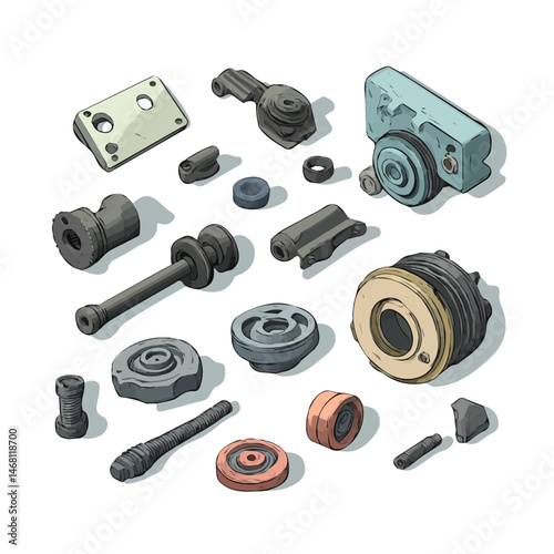 2D flat Spare Parts vector illustration, isolated on a white background.