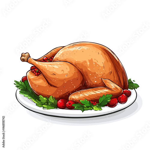 2D flat vector illustration of Roast Turkey, isolated on a white background.