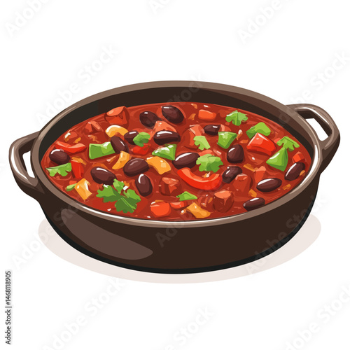 2D flat Spicy Chili Con Carne vector illustration, isolated on a white background.