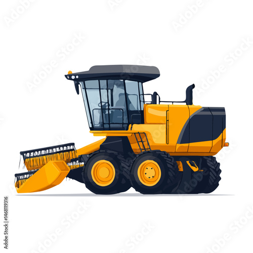 2D flat Combine Harvester vector illustration, isolated on a white background.