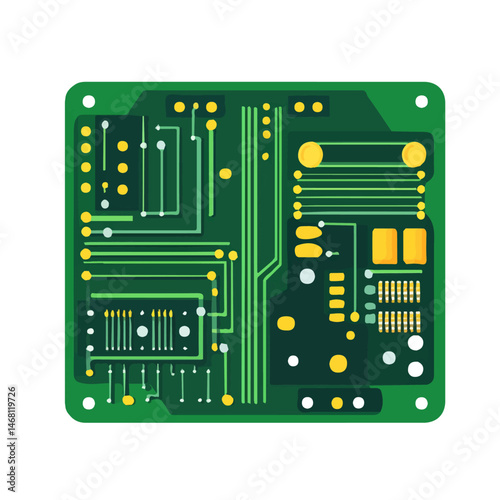 2D flat vector illustration of Circuit Board, isolated on a white background.