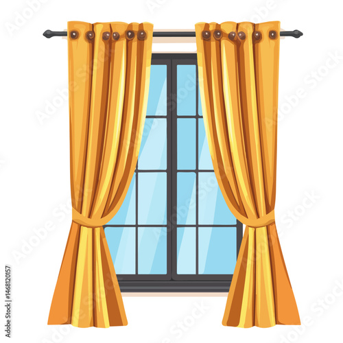 2D flat Window Curtain vector illustration, isolated on a white background.