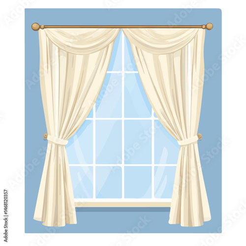 2D flat Window Curtain vector illustration, isolated on a white background.