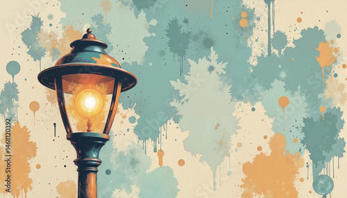 Artistic street lamp against colorful splash background