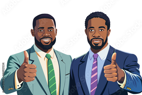 Confident African American businessman giving thumbs up gesture, symbolizing success, approval, and positivity. Isolated on white background, ideal for corporate, leadership, and diversity vector