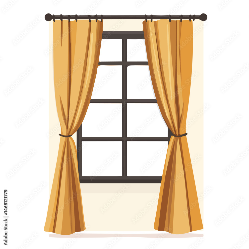 Window Curtain 2D flat vector illustration, isolated on a white background.