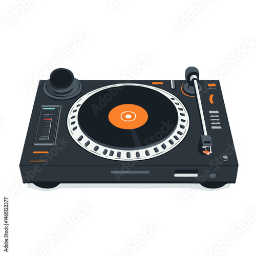 2D flat vector illustration of DJ Turntable, isolated on a white background.