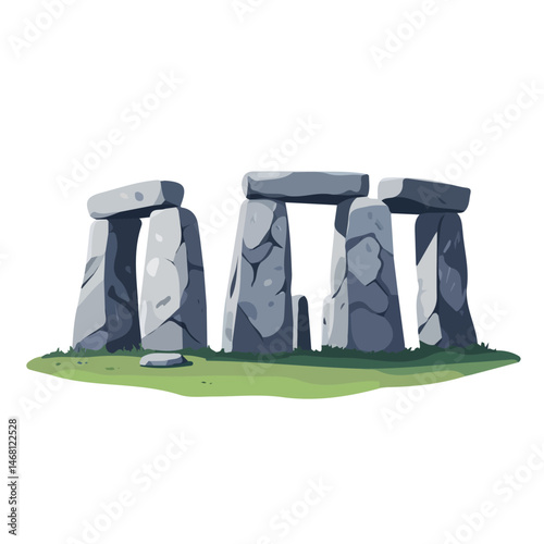 2D flat vector illustration of Stonehenge, isolated on a white background.