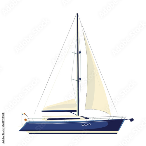 2D flat Yacht vector illustration, isolated on a white background.