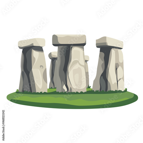 2D flat vector illustration of Stonehenge, isolated on a white background.