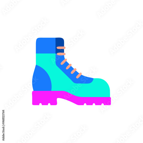 Hiking boots icon in flat style for travel design with copy space