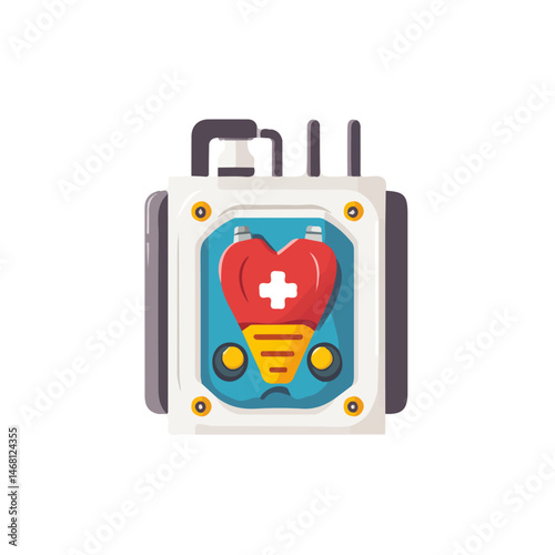 2D flat Defibrillator vector illustration, isolated on a white background.