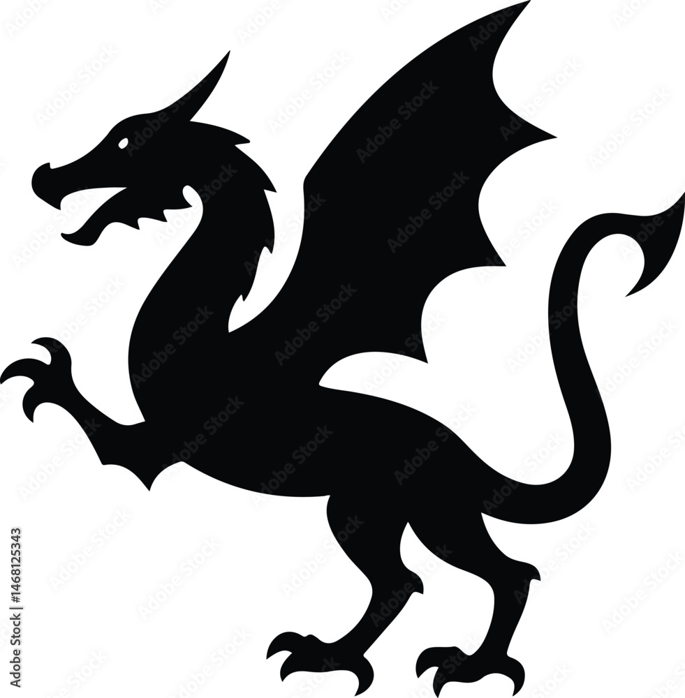 Fototapeta premium Heraldic Wyvern Design | Detailed Wyvern Dragon in Traditional Heraldic Pose, Ideal for Fantasy Art, Emblems, and Noble Family Crests