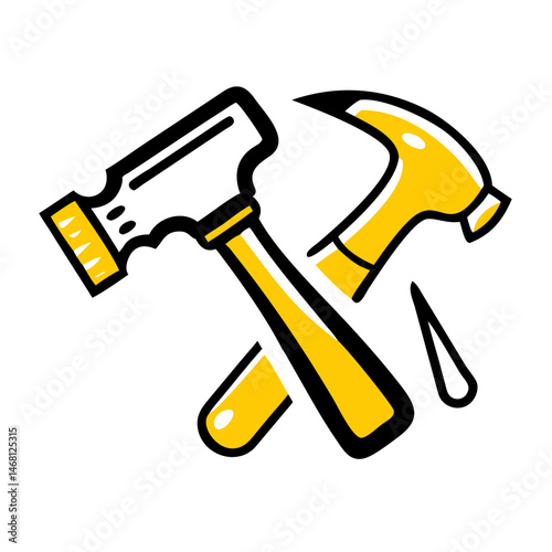 Renovation Tools Icon – Hammer and Paint Roller for Home Projects:
Hand-drawn hammer and paint roller, symbolizing renovation, DIY home projects, property upgrades, and maintenance.