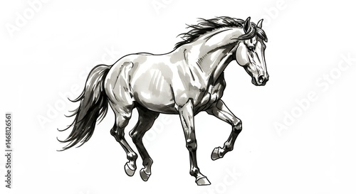 Running horse illustration grayscale image