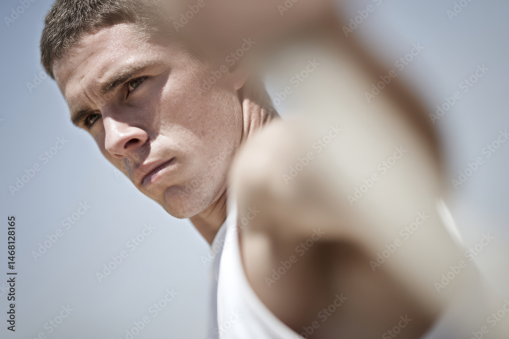 Obraz premium dynamic portrait of archer emotion on their face positioned on left side of frame