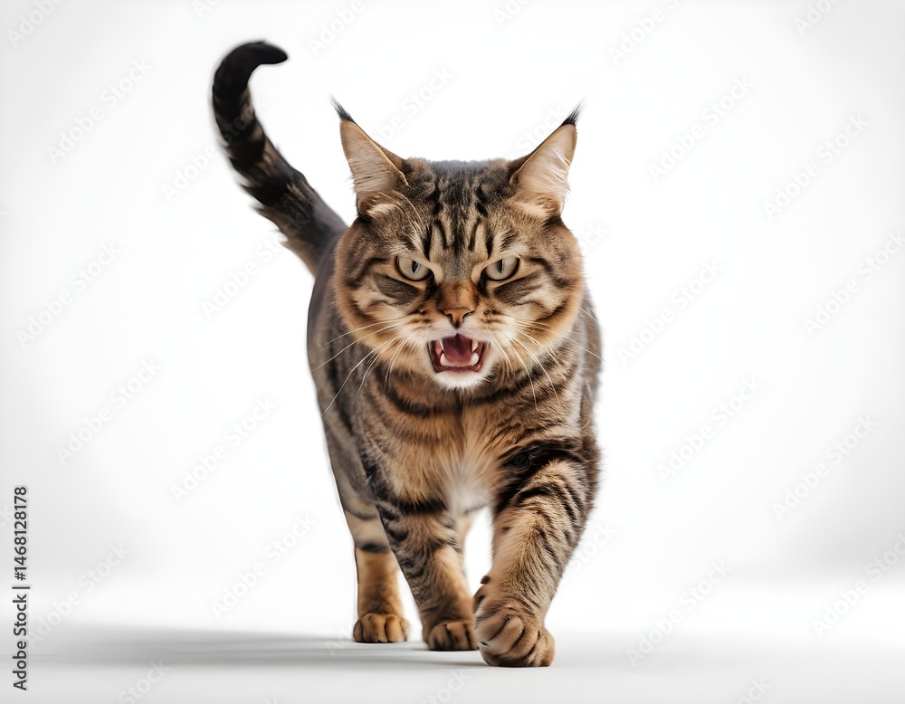 Obraz premium Aggressive Tabby Cat Walking Towards Camera