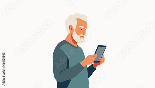 Elderly man using smartphone, embracing digital connection
