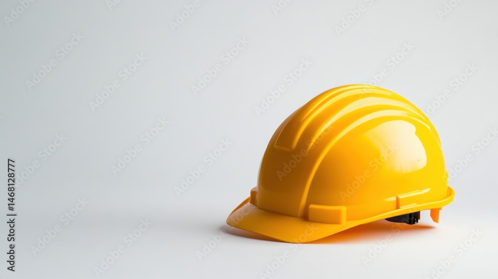 Fototapeta premium Bright Yellow Safety Helmet on Simple Background for Construction Use