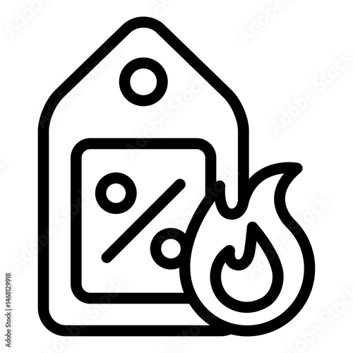 price tag outline icon with flame for hot deal promotion