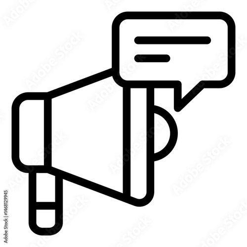 megaphone outline icon with speech bubble for marketing