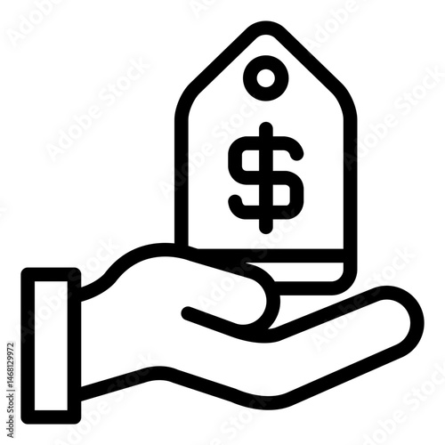 price tag outline icon held by hand for pricing setup