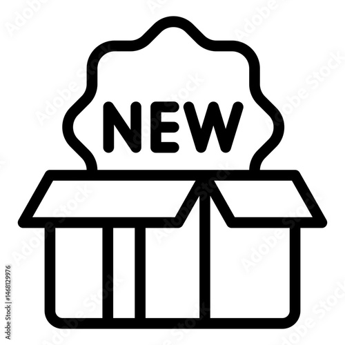 box outline icon with new label for new product launch